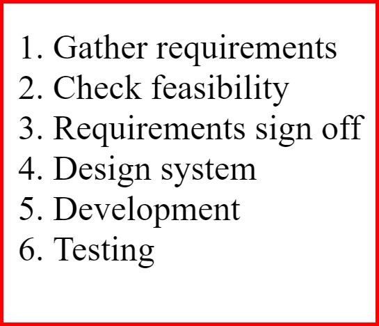 Picture showing the output of the ordered list